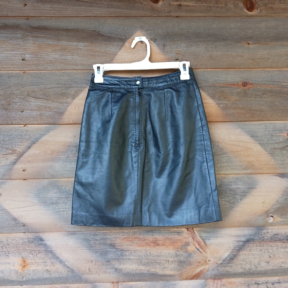 Vtg Berman's Mini Highwaisted Leather Skirt Womens Sz 6 Korea Moto Grunge 80s